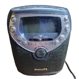 PHILIPS Dual Alarm Clock CD Player AM/FM Radio Blue Model AJ3952/17 - Tested